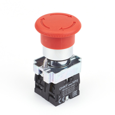 Кнопка управления "Грибок" Φ40мм фиксацией NP2-BS545 без подсветки красная 1НО+1НЗ, IP40 (R) CHINT