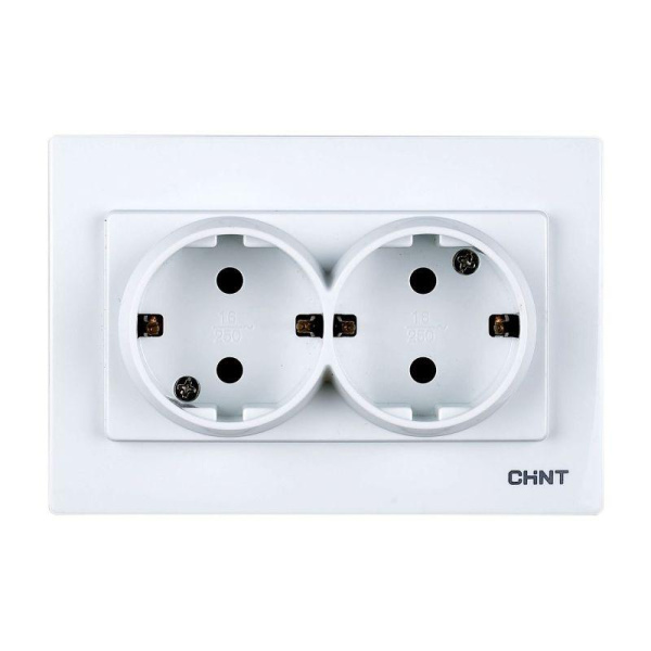 Розетка 2-местная с заземляющим контактом 16А 250В рамочная CHINT