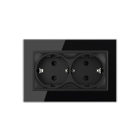 Розетка Livolo электрическая двойная 1 пост с заземлением, рамкой, защитными шторками 16A, цвет черный VL-C7CTF16A.TF16A-BP
