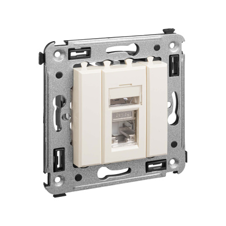 Компьютерная розетка RJ-45 в стену, кат.5e одинарная экранированная, "Avanti","Ванильная дымка" DKC