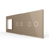 Панель для розетки и двух сенсорных выключателей, 4 клавиши (2+2), цвет золотой, стекло Livolo