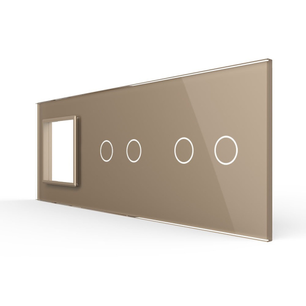 Панель для розетки и двух сенсорных выключателей, 4 клавиши (2+2), цвет золотой, стекло Livolo