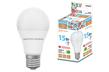 Лампа светодиодная НЛ-LED-A60-15 Вт-230 В-6500 К-Е27, (60х112 мм), Народная TDM