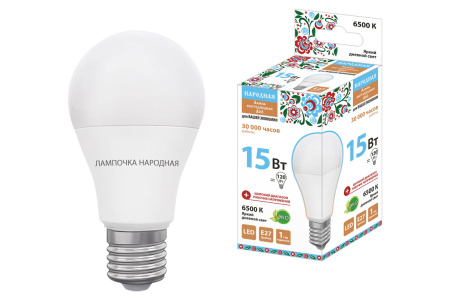 Лампа светодиодная НЛ-LED-A60-15 Вт-230 В-6500 К-Е27, (60х112 мм), Народная TDM