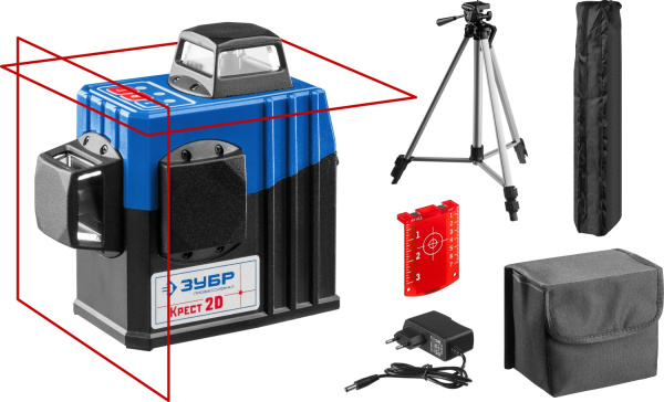 КРЕСТ 2D №2 нивелир лазерный 2х360°, 20м/70м, точн. +/-0,3 мм/м, штатив ЗУБР