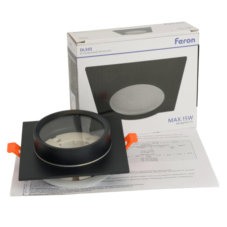 Светильник потолочный встраиваемый, 15W 230V GX53, IP44, черный, квадрат, без лампы, DL505 Feron