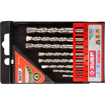 Мастер 8 шт: d 3-4-5-6-6-8-8-10 мм набор сверл по бетону ЗУБР