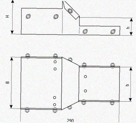 Лоток переходной замковый ЛПЗ 400х65-100х65 УХЛ1, оцинкованный лист, S1,5