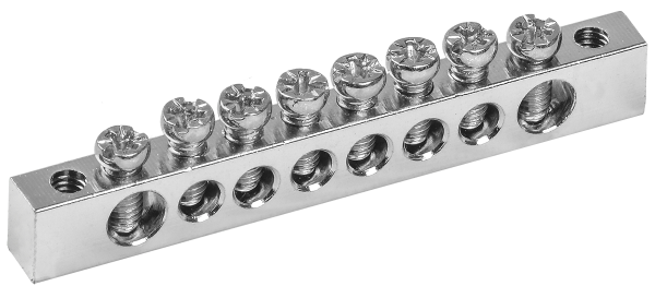 Шина PEN "земля-ноль" 6х9мм 8/2 с никелевым покрытием (8групп/крепеж по краям) IEK