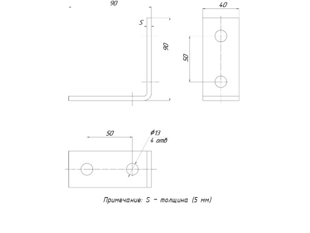 STRUT-пластина угловая 90гр, 4 отверстия HDZ EKF
