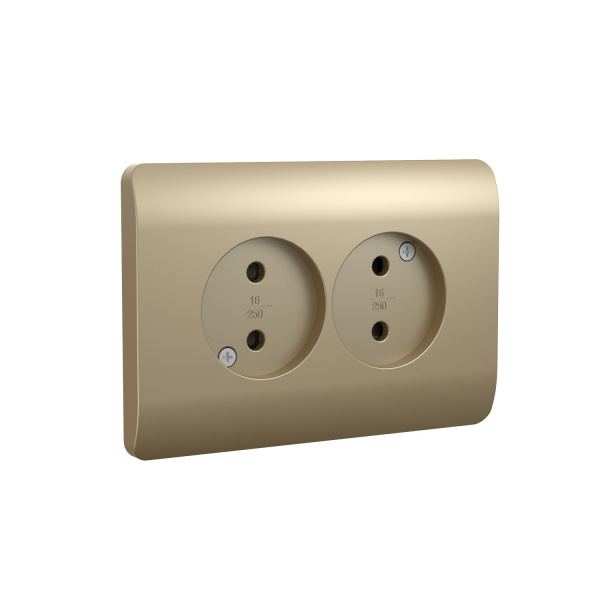 Розетка б/з со шторками двойная, 16А, шампань NEW3-E CHINT