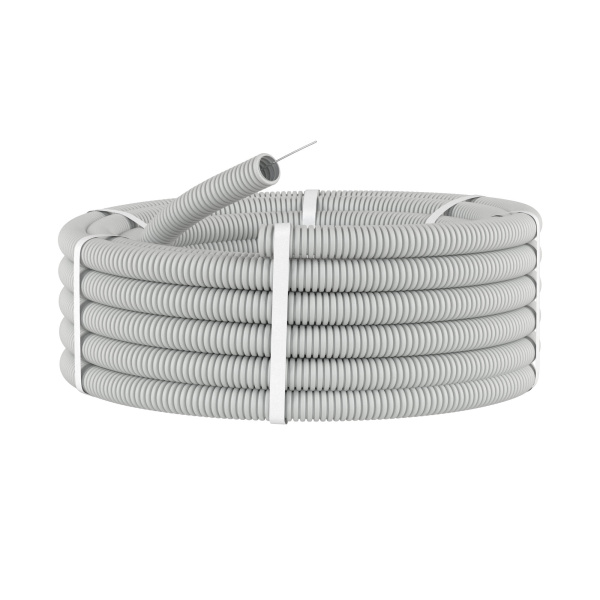 Труба ПВХ гибкая гофр. д.20мм, тяжёлая с протяжкой, 100м, цвет серый DKC