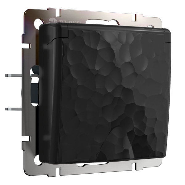 Розетка влагозащ. с зазем. с защит. крышкой и шторками (черный) Hammer СУ IP44 Werkel