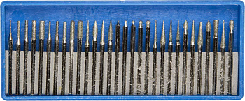 Набор : Мини-насадки с алмазным напылением в пластиковом боксе, P=180, хвостовик d=3мм, 30 предметов ЗУБР