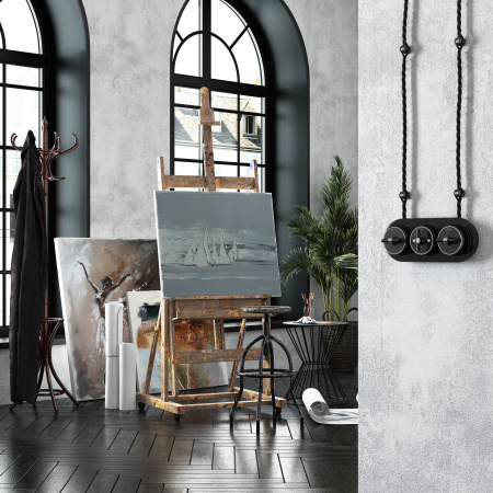 Выключатель на 4 положения двухклавишный (черный матовый/хром) Vintage ОУ IP20 Werkel