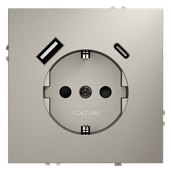 Розетка встраиваемая Voltum S70 с заземлением и защитными шторками, 16А, с USB, A+C, (кашемир)