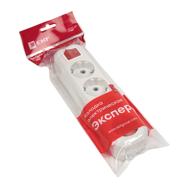 Колодка 4 гн, 16А 3,5кВт c выкл, с/з Эксперт PROxima EKF