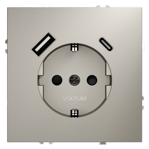 Розетка встраиваемая Voltum S70 с заземлением и защитными шторками, 16А, с USB, A+C, (кашемир)