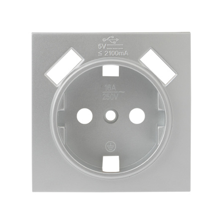 Валенсия Лицевая панель розетки 1-местной с/з 16А сталь с защ, штор, с 2 USB 2,1А EKF