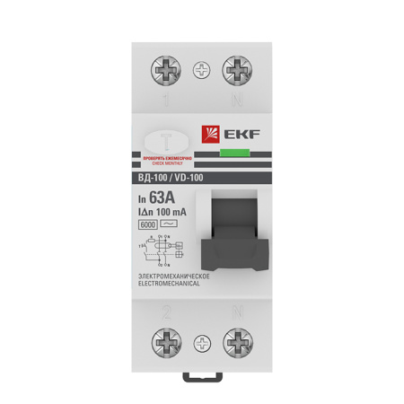 Устройство защитного отключения ВД-100 2П 63А 100мА (тип АС, электромеханическое) 6кА PROxima EKF
