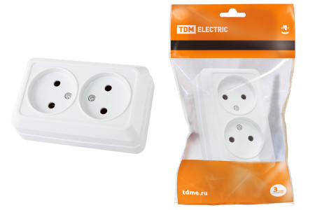 Розетка двойная 2П открытой установки IP20 10А 250В (керамика) белая "Ладога" TDM