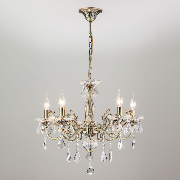 Люстра с хрусталем 5*E14 60Вт античная бронза IP20 Elisha (3281/5 античная бронза) Eurosvet