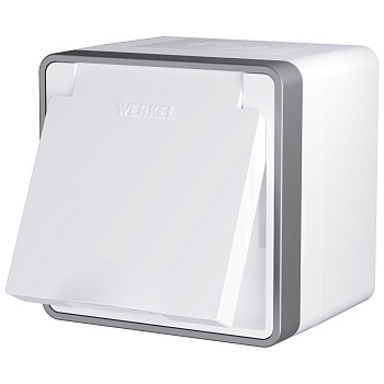 Розетка влагозащ. с зазем. с защит. крышкой и шторками (белая) Gallant ОУ IP44 Werkel