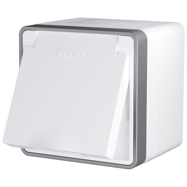 Розетка влагозащ. с зазем. с защит. крышкой и шторками (белая) Gallant ОУ IP44 Werkel