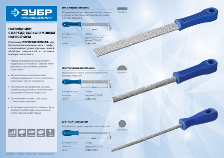 Напильник "Профессионал" с напылением карбида вольфрама, плоский, 200мм ЗУБР