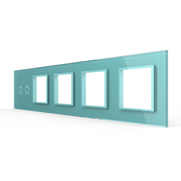 Панель для сенсорного выключателя и 4-х розеток, 2 клавиши, цвет зеленый, стекло Livolo