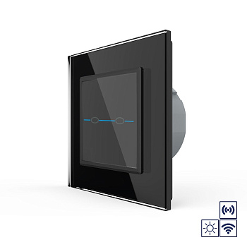 Сенсорный импульсный радиоуправляемый выключатель Quadro сухой контакт 2 клавиши Черный Livolo