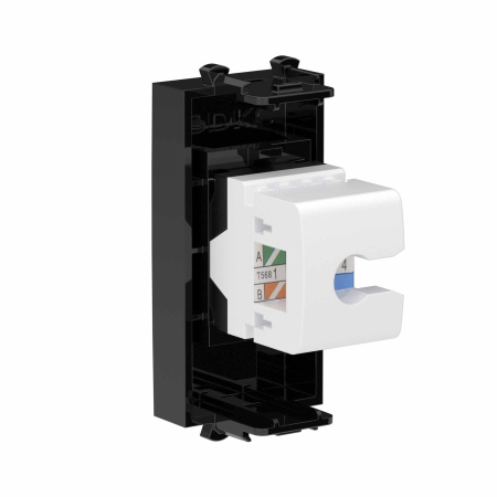 Компьютерная розетка RJ-45 без шторки модульная, кат.6А, "Avanti", "Черный квадрат", 1 модуль DKC
