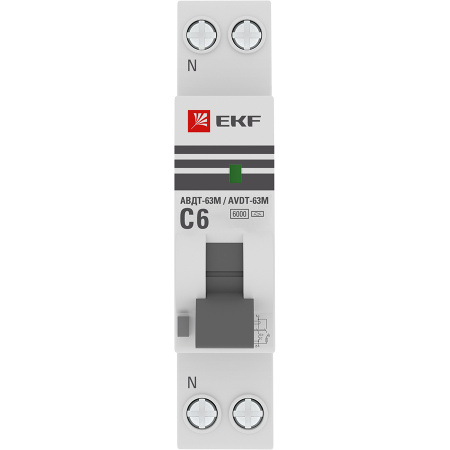 Дифференциальный автоматический выключатель АВДТ-63М 6А 30мА (1мод, хар, С, электронный, тип А) 6кА PROxima EKF