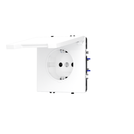 Розетка встраиваемая Voltum S70 с заземлением, защитными шторками и крышкой 16А, (белый глянцевый)