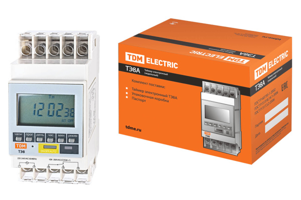 Таймер электронный на DIN-рейку ТЭ8A-1мин/7дн-8on/off-16А-DIN TDM