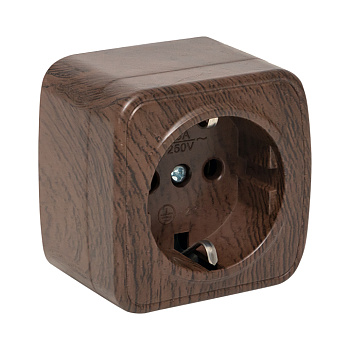 Минск Розетка 1-местная ОП 16А с заземлением тёмное дерево EKF