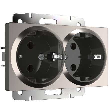 Встраиваемые механизмы Розетка СУ 2-м с заземл. 16А глянцевый никель IP20 Werkel