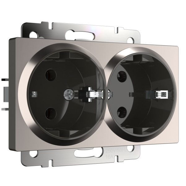 Встраиваемые механизмы Розетка СУ 2-м с заземл. 16А глянцевый никель IP20 Werkel