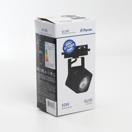 Светильник Feron AL190 трековый однофазный на шинопровод под лампу GU10, черный