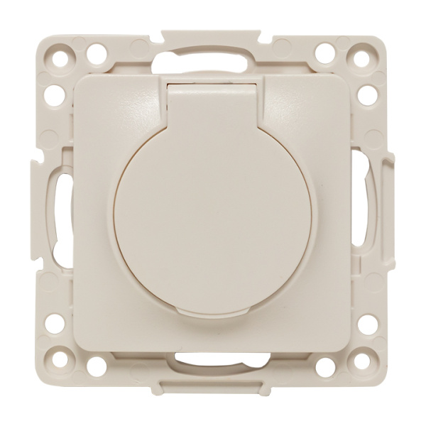 Стокгольм Механизм Розетки 1-местной с/з 16А белый с крышкой и защ, штор, IP44 EKF