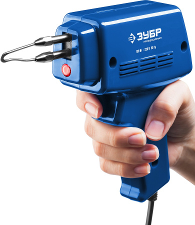 Импульсный паяльник в наборе, 150Вт, нагрев 6 сек., канифоль, припой, 2 сменных жала, в кейсе ЗУБР