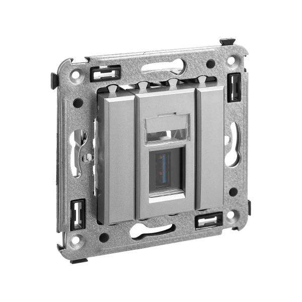 USB 3.0 розетка одинарная в стену, тип А-А, "Avanti", "Закаленная сталь" DKC