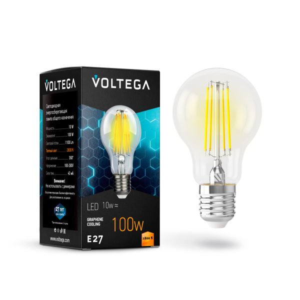 Лампа св/д E27 10Вт 2800K Прозрачный General purpose bulb 7102 Voltega