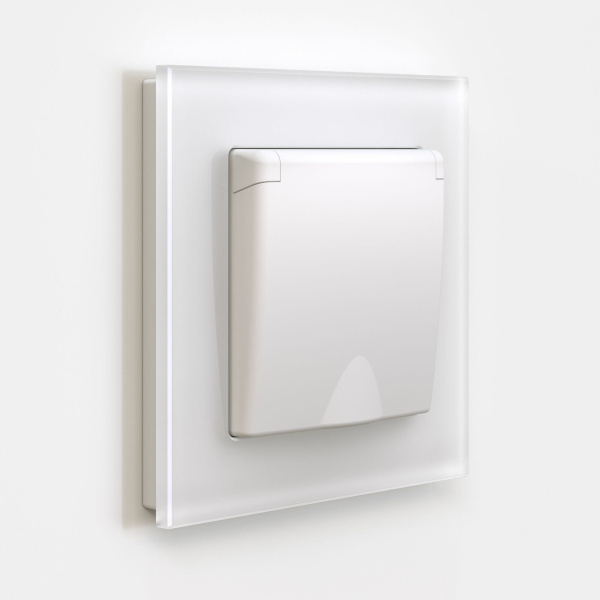 Розетка с заземлением и шторками c крышкой (белый матовый) СУ IP44 Werkel