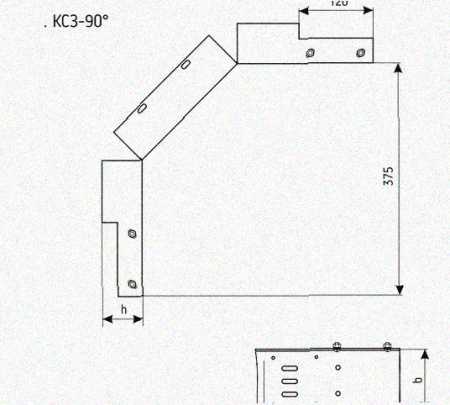 Лоток замковый перфорированный КСЗ 400х60-90 УХЛ1 для поворота трассы вниз на 90, горячее цинкование, S1,5