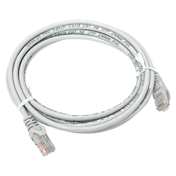 Патч-корд TERACOM Cat,5E (1Гбит/с) неэкранированный UTP оболочка PVC серый (3м) EKF