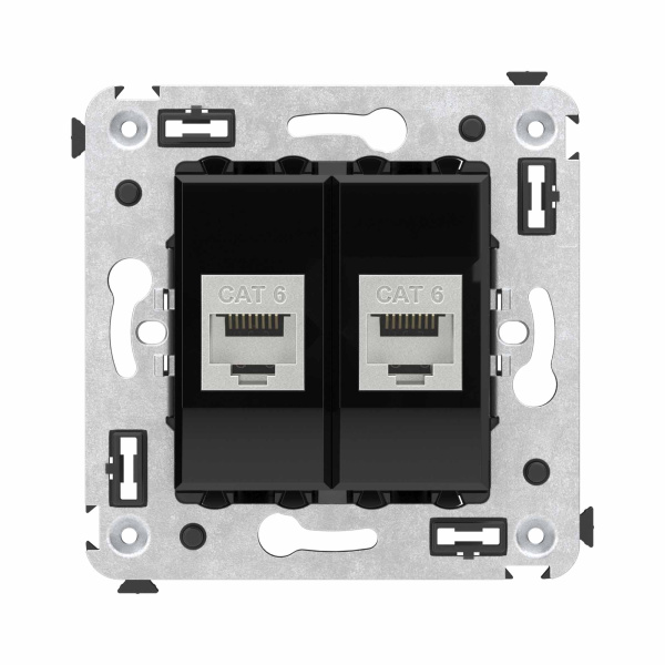 Компьютерная розетка RJ-45 без шторки в стену, кат.6 двойная экранированная, "Avanti", "Черный квадрат" DKC Компьютерная розетка RJ-45 без шторки в стену, кат.6 двойная экранированная, "Avanti", "Черный квадрат" DKC