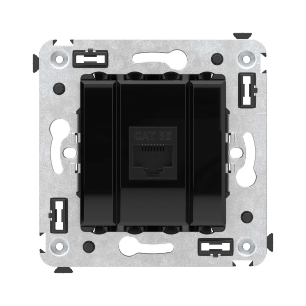 Компьютерная розетка RJ-45 без шторки в стену, кат.5е одинарная, "Avanti", "Черный квадрат" DKC