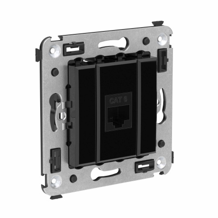 Компьютерная розетка RJ-45 без шторки в стену, кат.6 одинарная, "Avanti", "Черный квадрат" DKC