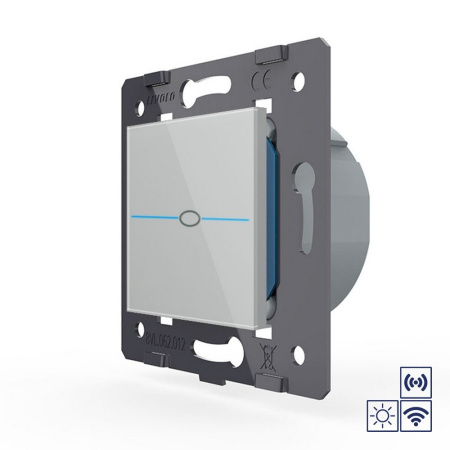 Одноклавишная импульсная сенсорная кнопка Quadro сухой контакт с радиоупр., серый (механизм) Livolo